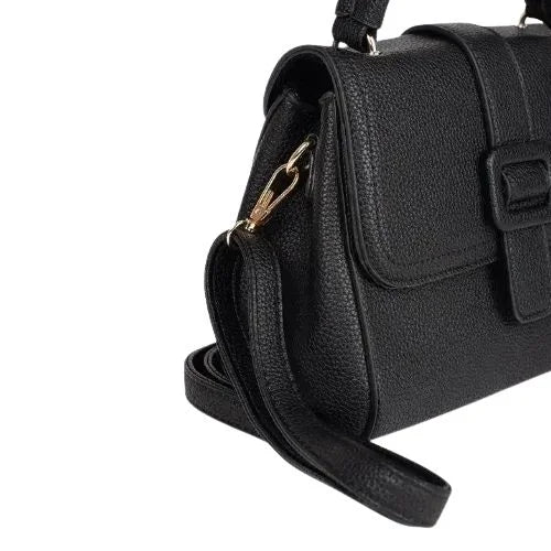 Peach And Pockets Small Black Handbag with Gold Details