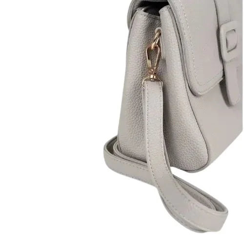 Peach And Pockets Small Gray Handbag with Gold Hardware