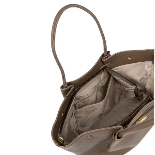 Peach And Pockets Beige Taupe Shoulder Bag with Secure Closure