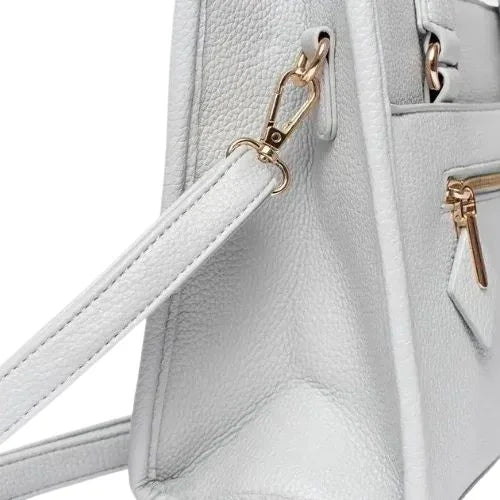 Peach And Pockets Gray Boxy Satchel Handbag with Trendy Decorative Zipper
