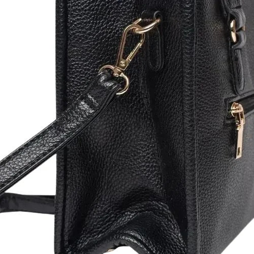 Peach And Pockets Black Satchel Handbag with Elegant Decorative Zipper