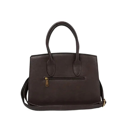 Dark Brown handbag with decorative gold buckle