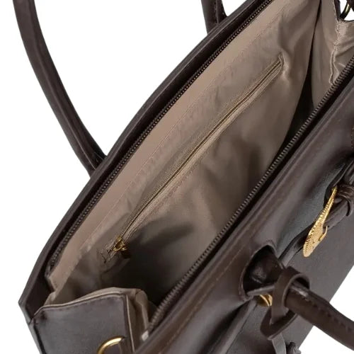 Dark Brown handbag with decorative gold buckle