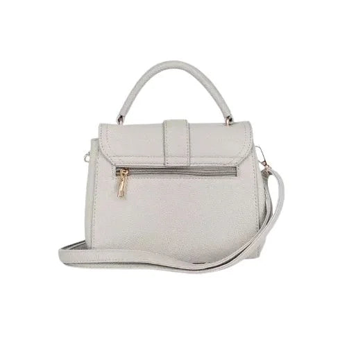 Peach And Pockets Small Gray Handbag with Gold Hardware