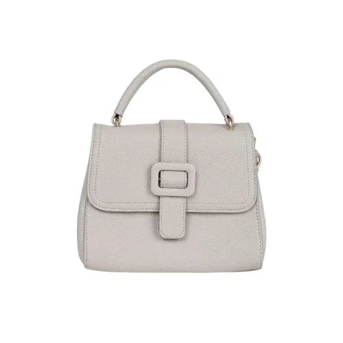 Peach And Pockets Small Gray Handbag with Gold Hardware