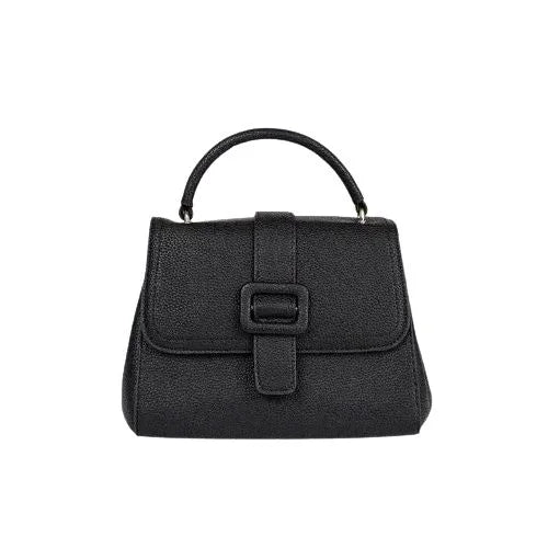 Peach And Pockets Small Black Handbag with Gold Details