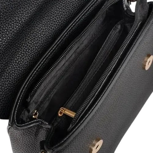 Peach And Pockets Small Black Handbag with Gold Details