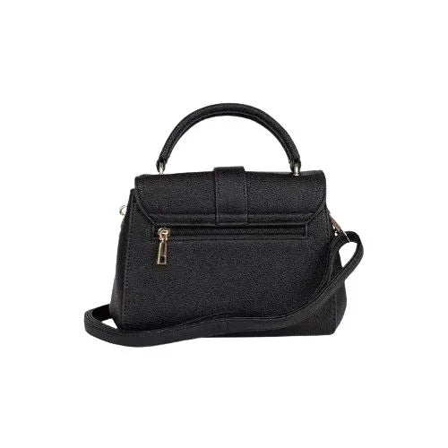 Peach And Pockets Small Black Handbag with Gold Details