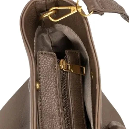 Peach And Pockets Beige Taupe Shoulder Bag with Secure Closure