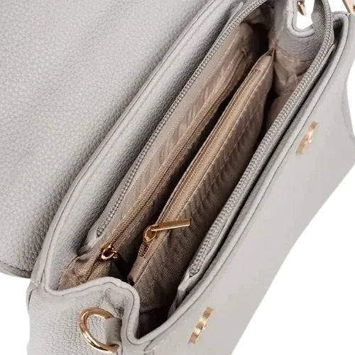 Peach And Pockets Small Gray Handbag with Gold Hardware