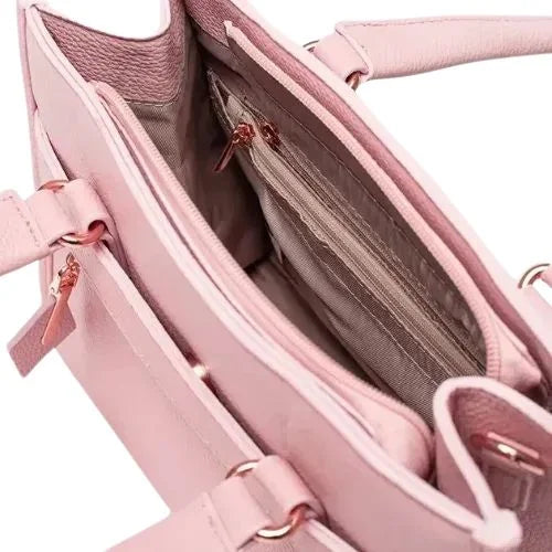 Peach And Pockets Light Pink Satchel Handbag with Chic Decorative Zipper
