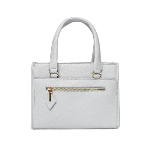 Peach And Pockets Gray Boxy Satchel Handbag with Trendy Decorative Zipper