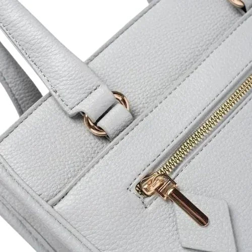 Peach And Pockets Gray Boxy Satchel Handbag with Trendy Decorative Zipper