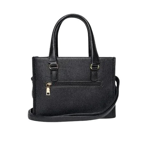 Peach And Pockets Black Satchel Handbag with Elegant Decorative Zipper