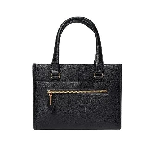 Peach And Pockets Black Satchel Handbag with Elegant Decorative Zipper