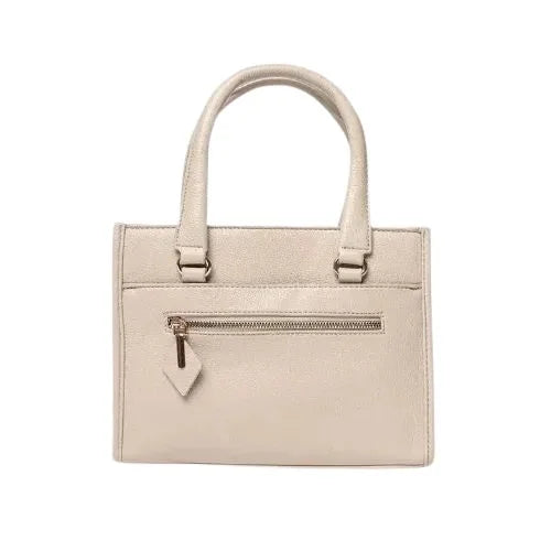 Peach And Pockets Beige Satchel Handbag with Stylish Decorative Zipper