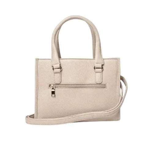 Peach And Pockets Beige Satchel Handbag with Stylish Decorative Zipper