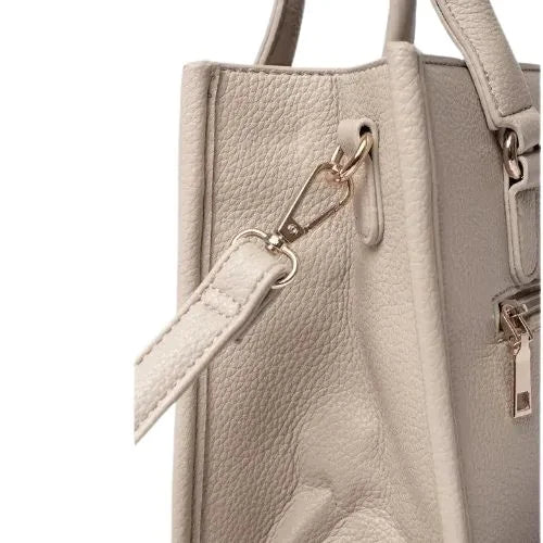 Peach And Pockets Beige Satchel Handbag with Stylish Decorative Zipper