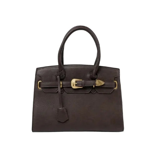 Dark Brown handbag with decorative gold buckle